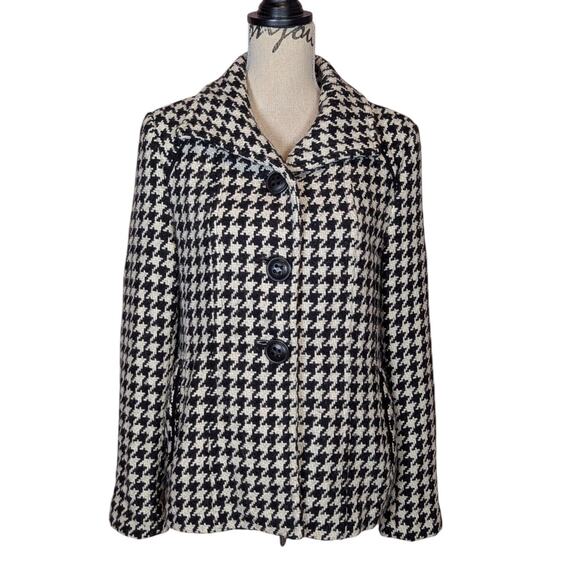Giacca Houndstooth Wool Blend Coat Black and White Size Medium - Picture 1 of 16